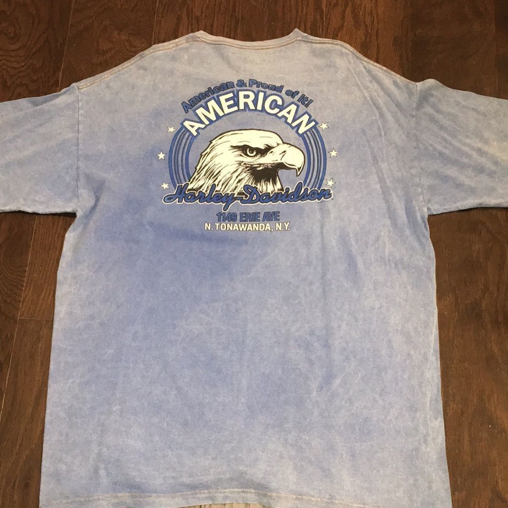 Blue 3 button collar Harley Davidson N Tonawanda NY Eagle SS t shirt tie dye